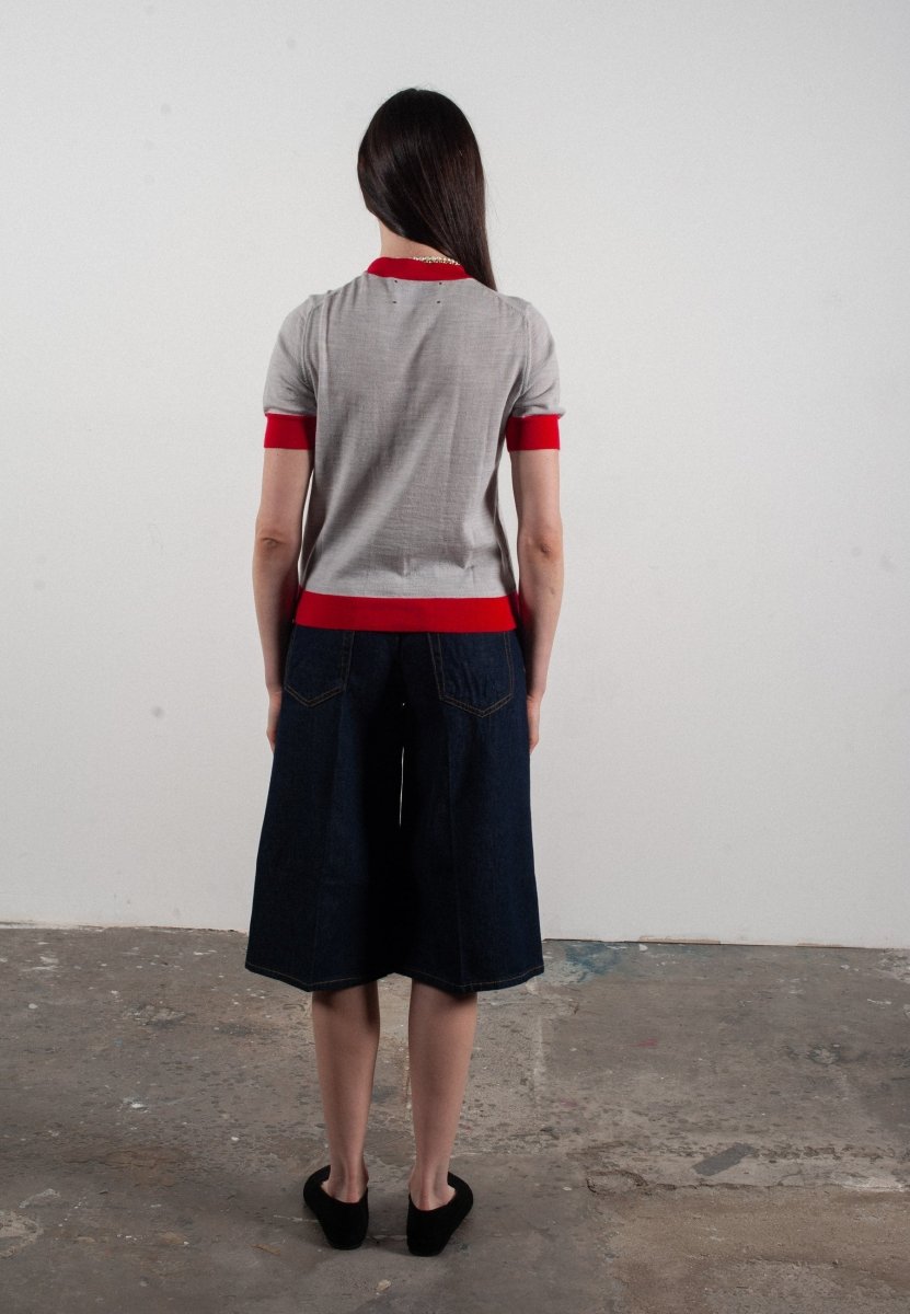 T-shirt col rond manches courtes femme en cachemire et laine ultrafin gris clair & rouge - FRIDA 12 - Studio cashmere8
