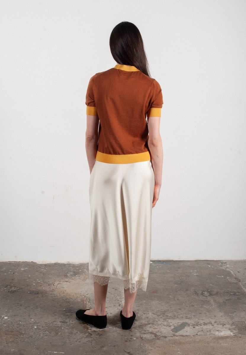T-shirt col rond manches courtes femme en cachemire et laine ultrafin marron clair & jaune - FRIDA 12 - Studio cashmere8