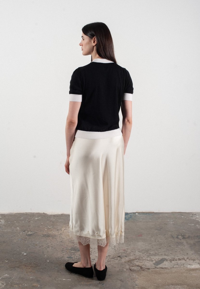 T-shirt col rond manches courtes femme en cachemire et laine ultrafin noir & blanc - FRIDA 12 - Studio cashmere8