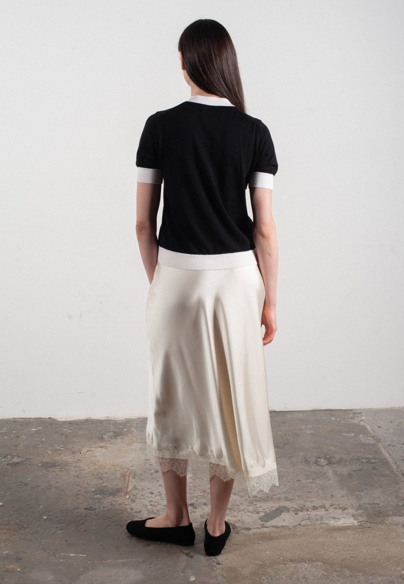 T-shirt col rond manches courtes femme en cachemire et laine ultrafin noir & blanc - FRIDA 12 - Studio cashmere8