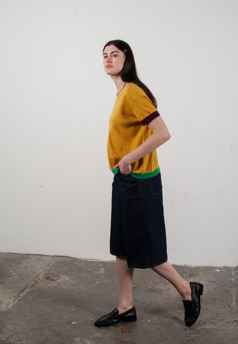 T shirt col rond manches courtes femme en cachemire & laine ultrafin jaune & rouge bordeaux & vert - KELLY 8 - Studio cashmere8