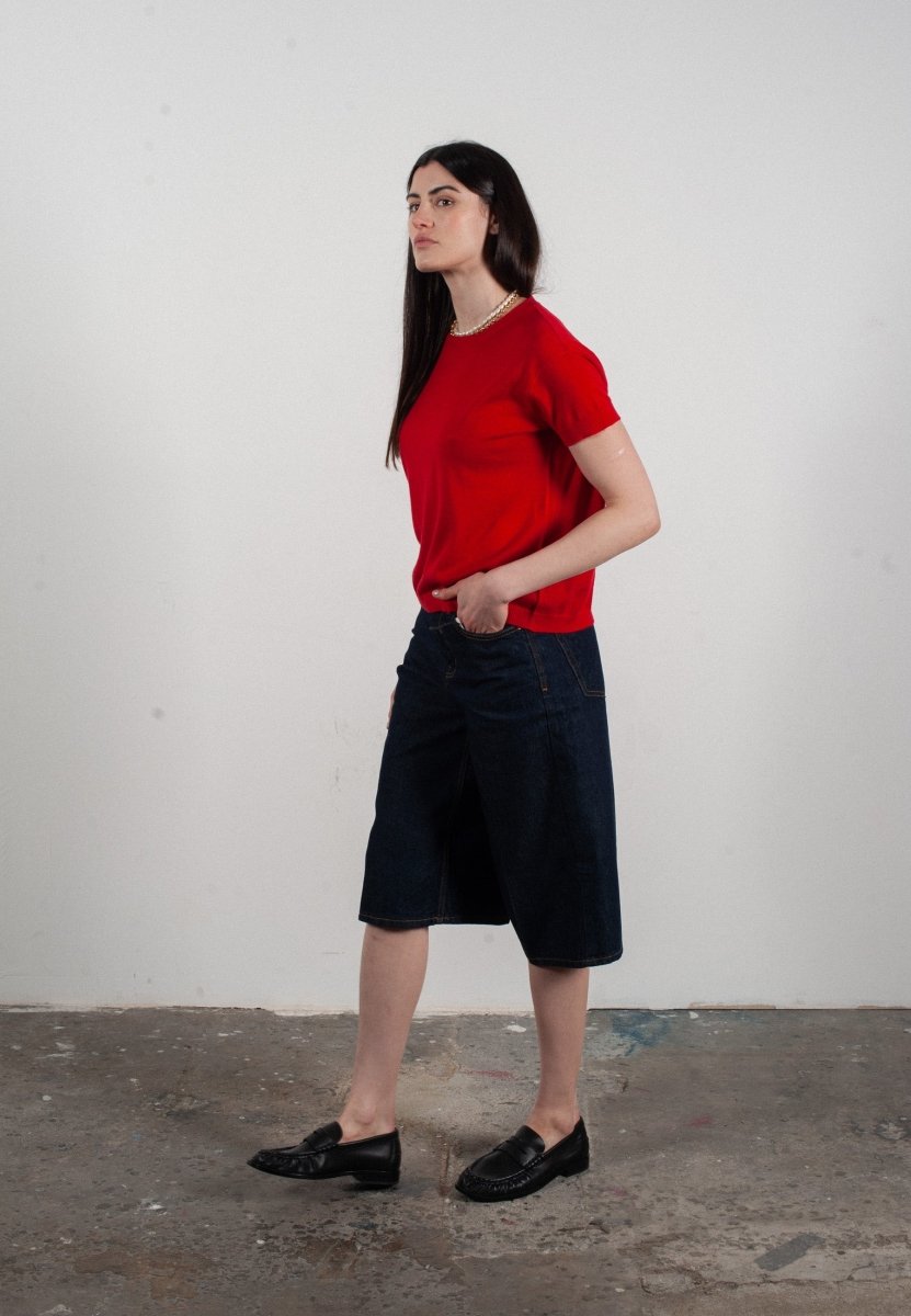 T-shirt col rond manches courtes femme en cachemire & laine ultrafin rouge - KELLY 1 - Studio cashmere8