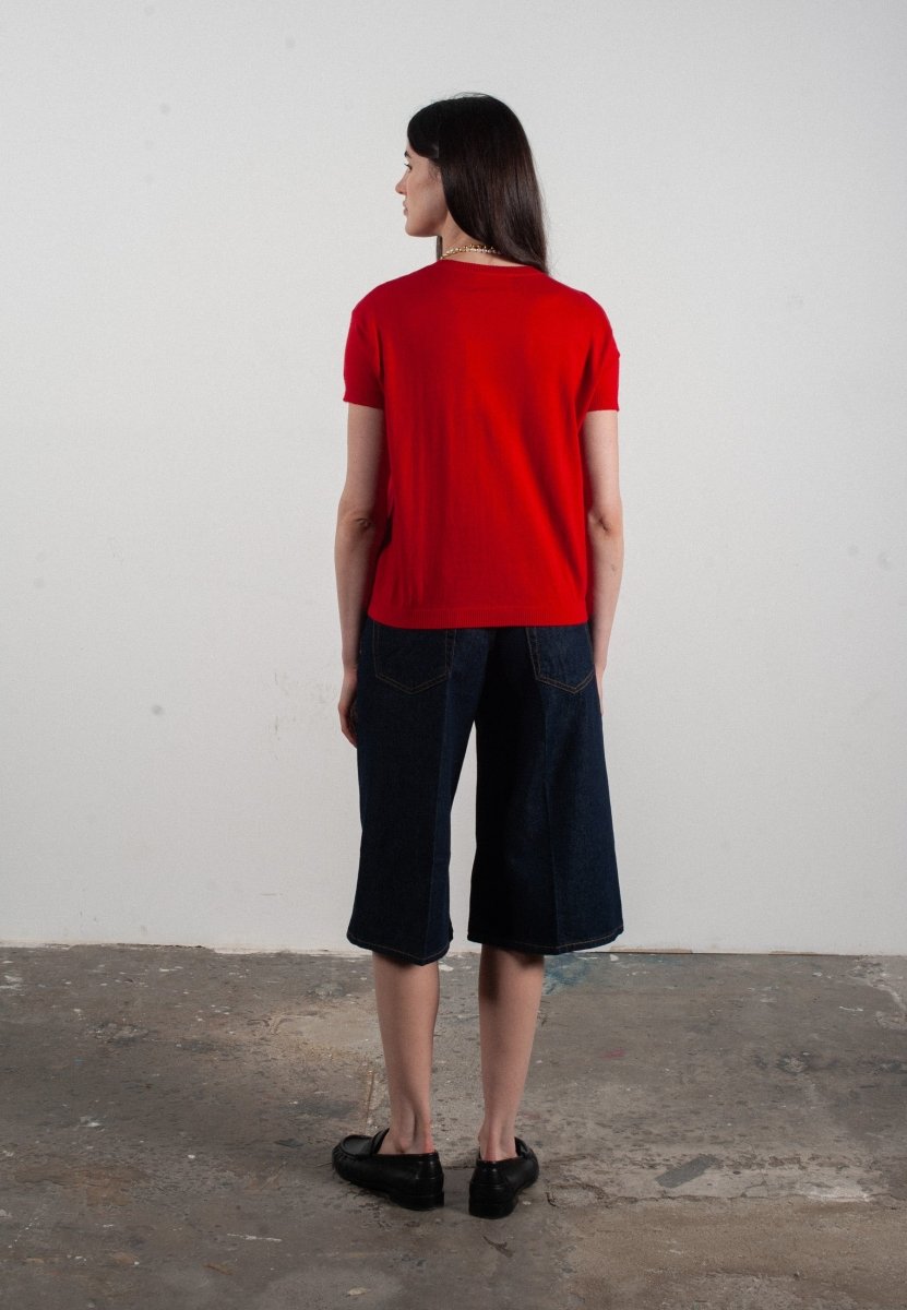 T-shirt col rond manches courtes femme en cachemire & laine ultrafin rouge - KELLY 1 - Studio cashmere8