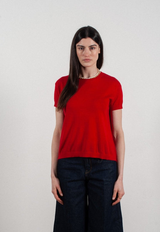 T-shirt col rond manches courtes femme en cachemire & laine ultrafin rouge - KELLY 1 - Studio cashmere8