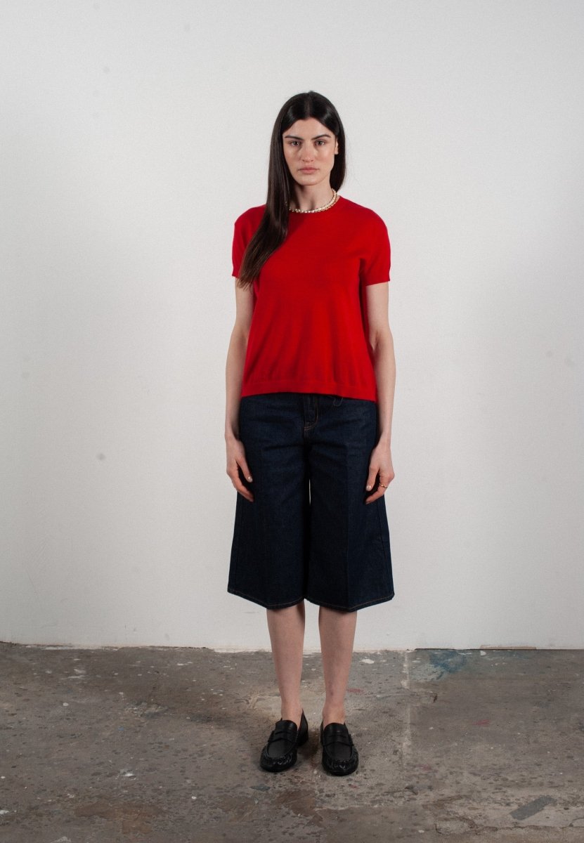 T-shirt col rond manches courtes femme en cachemire & laine ultrafin rouge - KELLY 1 - Studio cashmere8