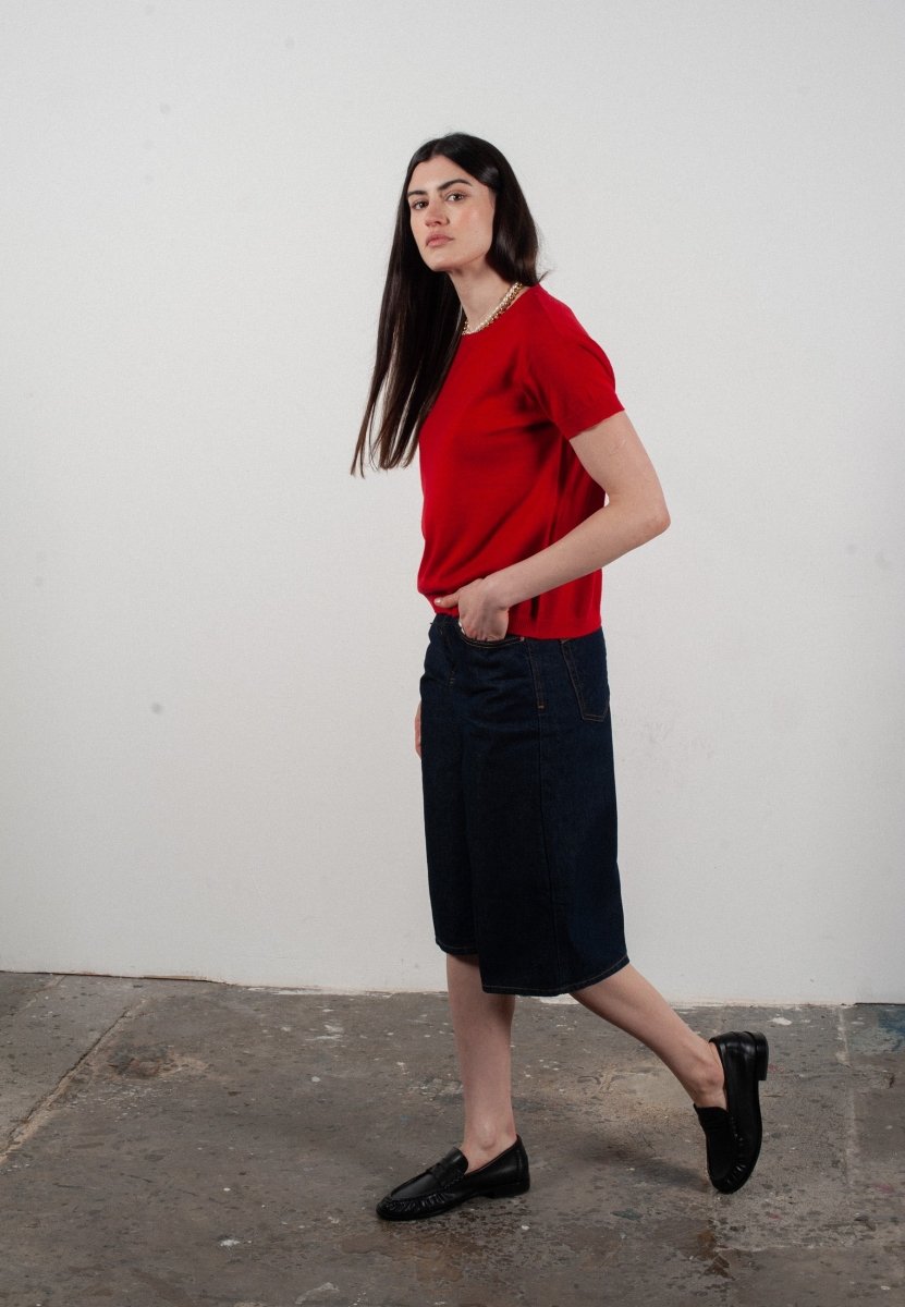 T-shirt col rond manches courtes femme en cachemire & laine ultrafin rouge - KELLY 1 - Studio cashmere8