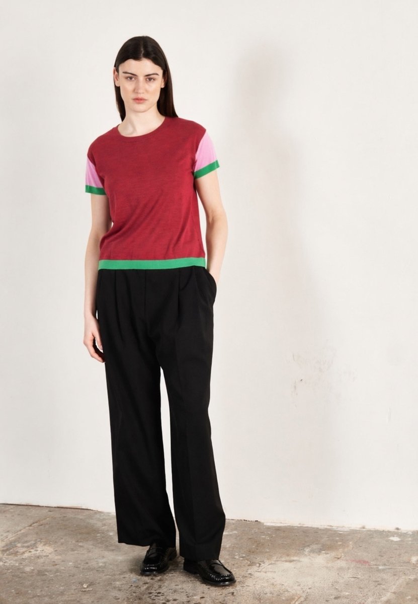 T shirt col rond manches courtes femme en cachemire & laine ultrafin rouge & lavande & vert - KELLY 7 - Studio cashmere8