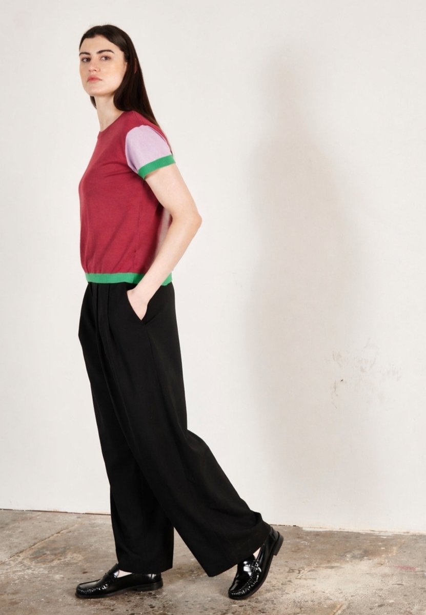T shirt col rond manches courtes femme en cachemire & laine ultrafin rouge & lavande & vert - KELLY 7 - Studio cashmere8