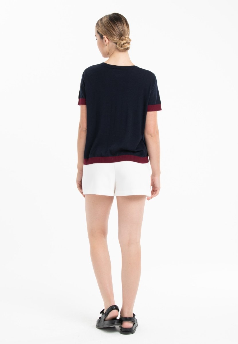 T-shirt col rond ultrafin cachemire et laine bleu marine/rouge bordeaux femme - KELLY 1 - Studio cashmere8