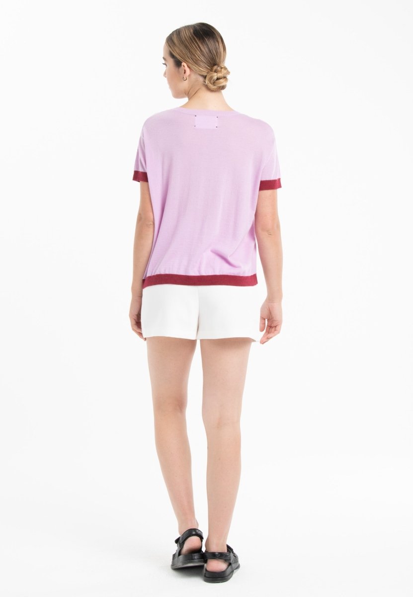 T-shirt col rond ultrafin cachemire et laine lavande/rouge femme - KELLY 1 - Studio cashmere8