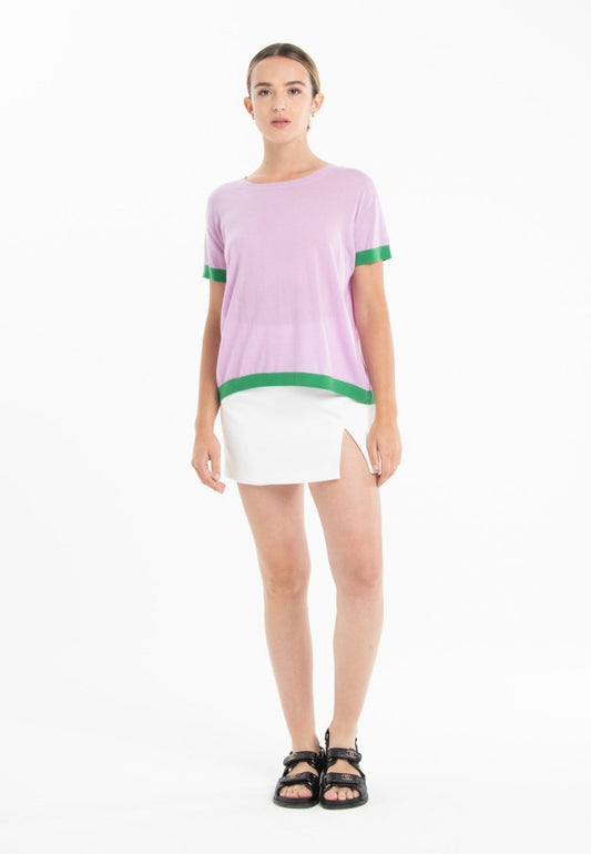T-shirt col rond ultrafin cachemire et laine lavande/vert femme - KELLY 1 - Studio cashmere8