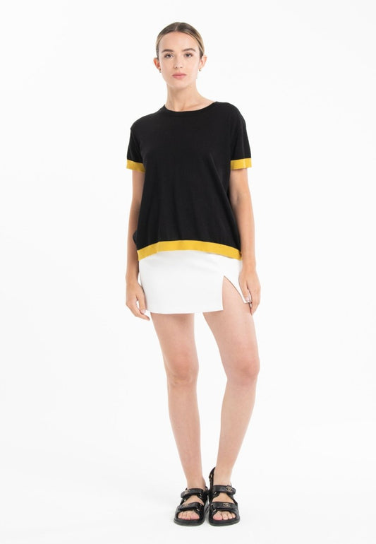 T-shirt col rond ultrafin cachemire et laine noir/jaune femme - KELLY 1 - Studio cashmere8