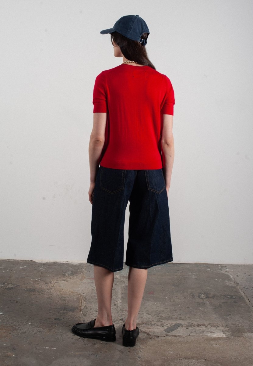 T-shirt col V manches courtes femme en cachemire et laine ultrafin rouge - FRIDA 10 - Studio cashmere8