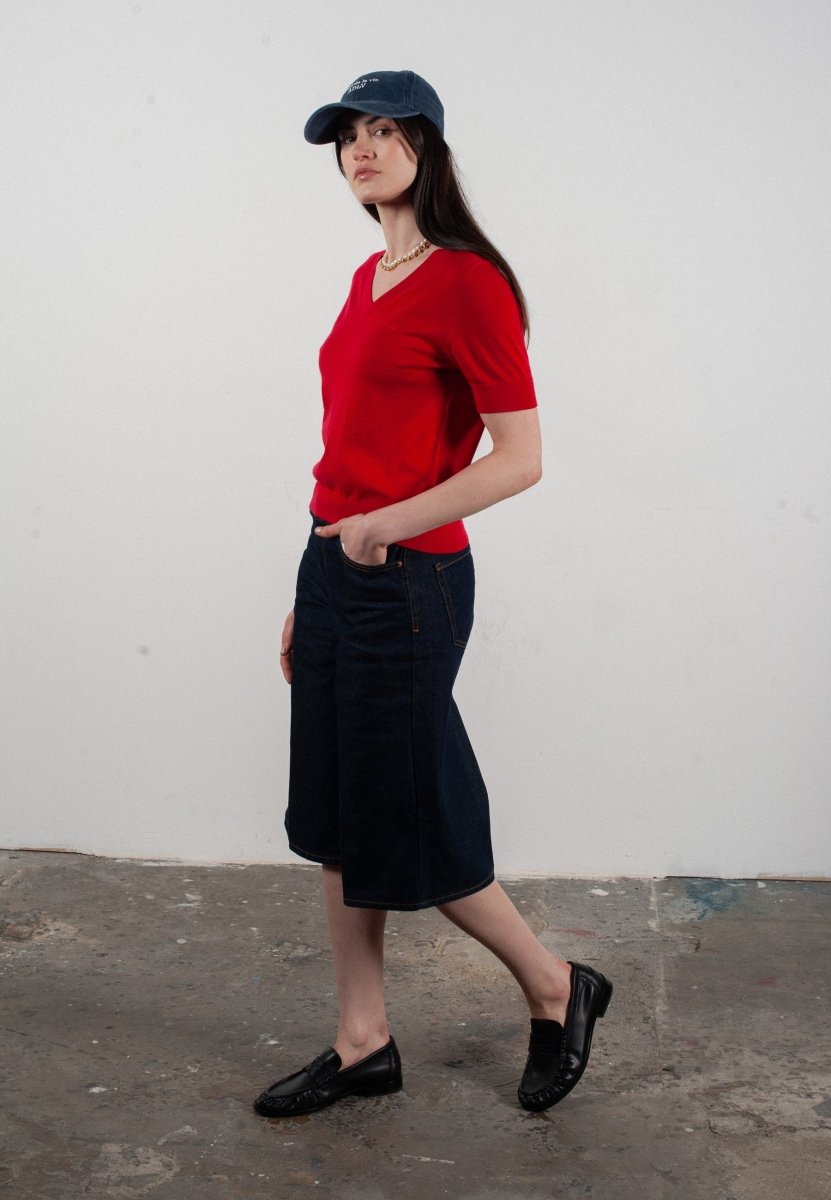 T-shirt col V manches courtes femme en cachemire et laine ultrafin rouge - FRIDA 10 - Studio cashmere8