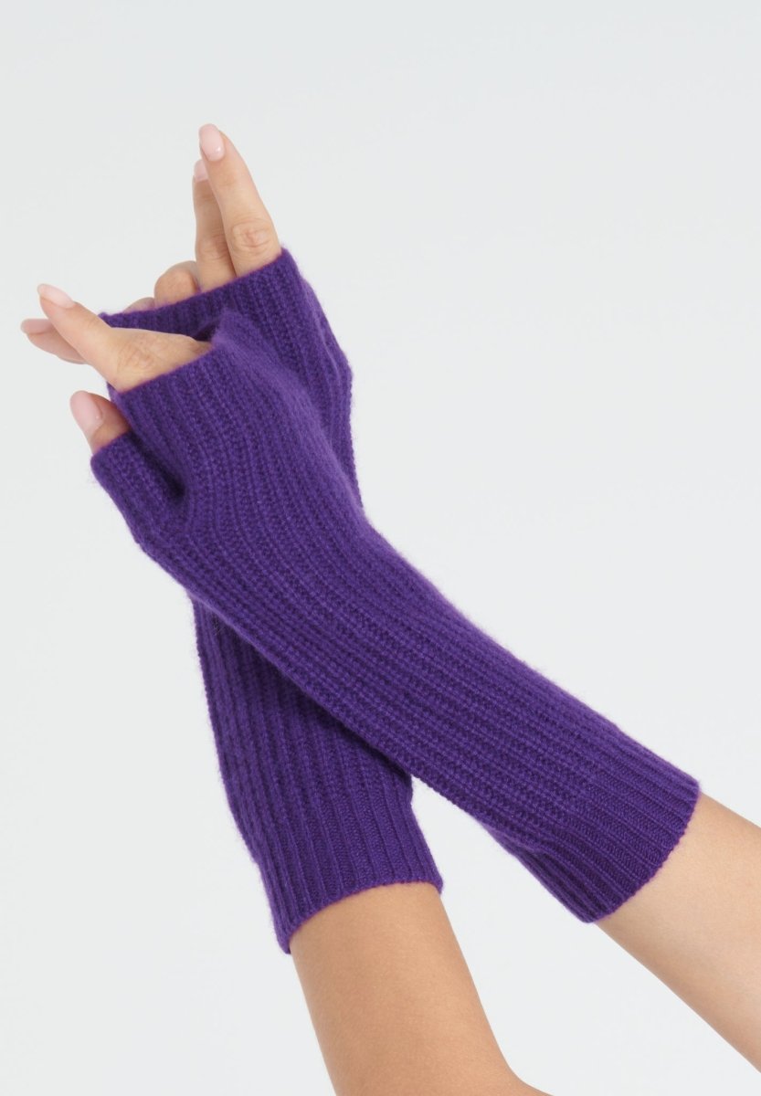 UNI 8 Mitaines à maille côte anglaise en cachemire 4 fils violet - Studio cashmere8