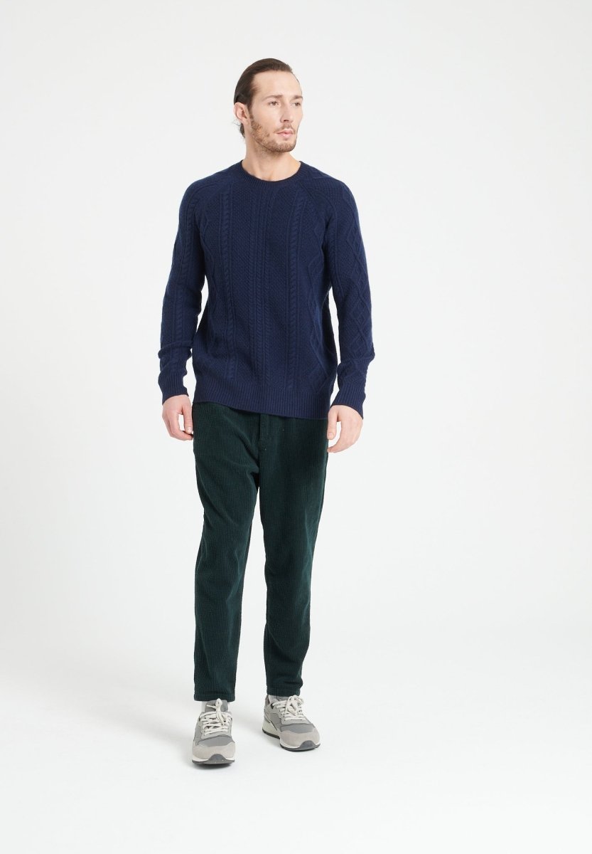 ZACH 1 Pull col rond en cachemire à mailles torsadées 6 fils bleu marine - Studio cashmere8