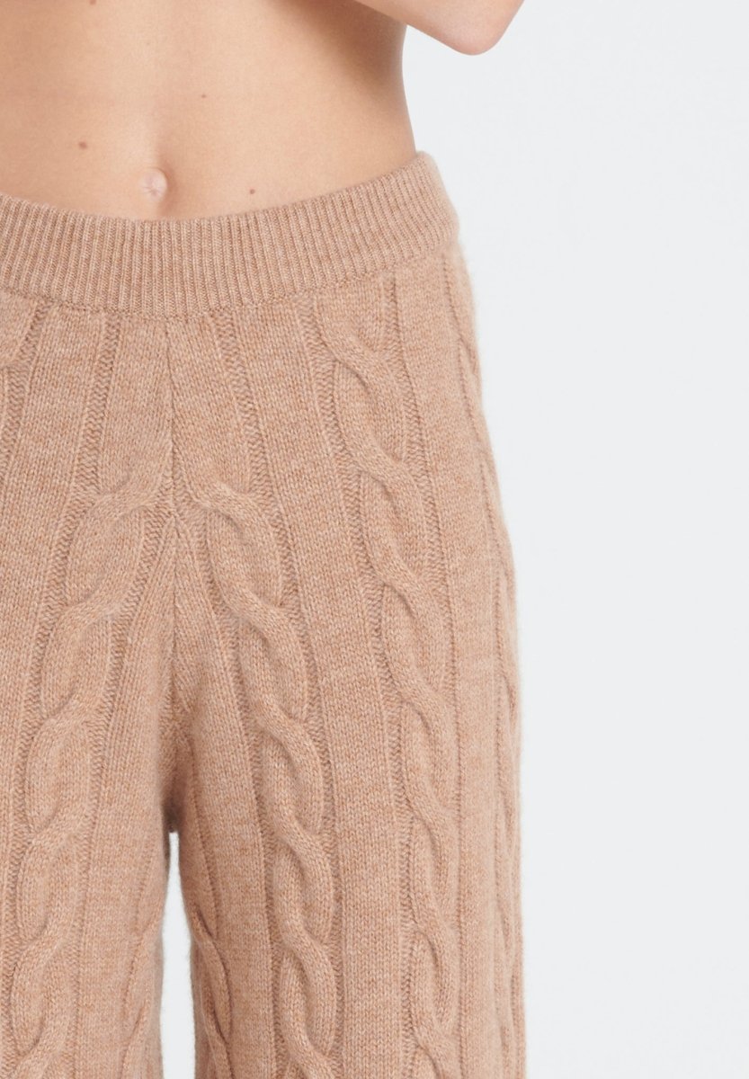ZAYA 6 Pantalon à maille torsadée en cachemire 6 fils camel