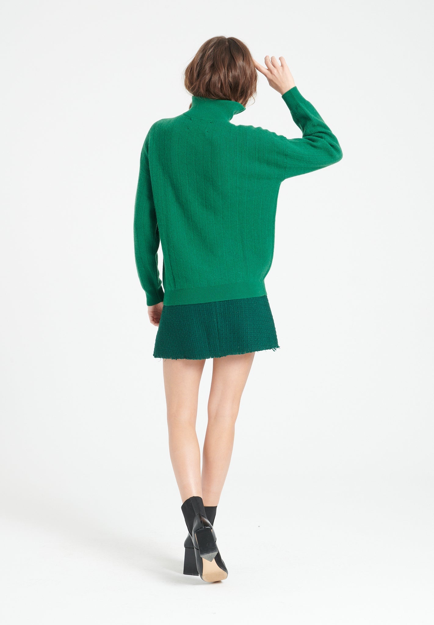 LILLY 28 Pull à col cheminé zippé à mailles côtelées vert émeraude