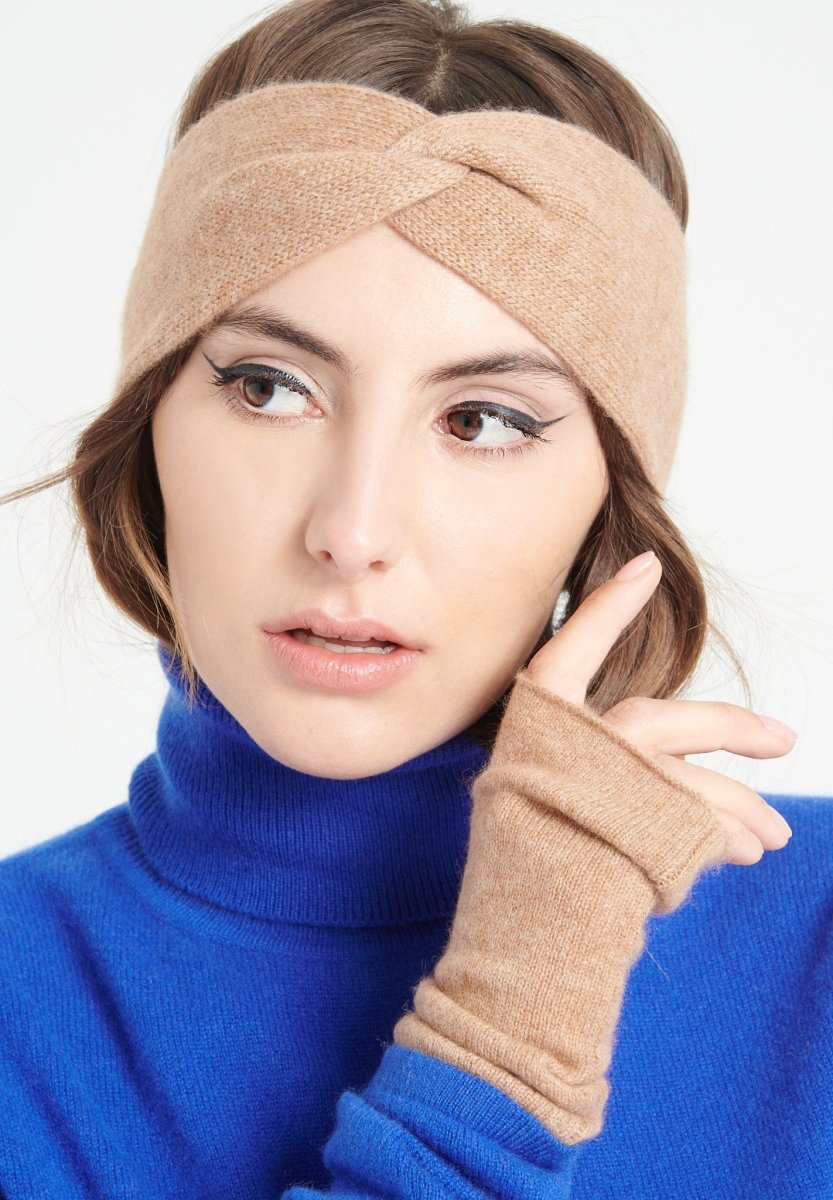 Bandeau femme en cachemire 4 fils camel - UNI 5 - Studio Cashmere8