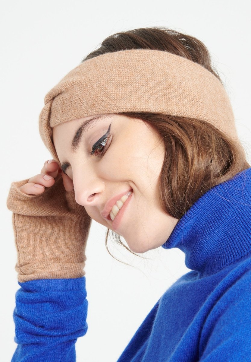 Bandeau femme en cachemire 4 fils camel - UNI 5 - Studio Cashmere8