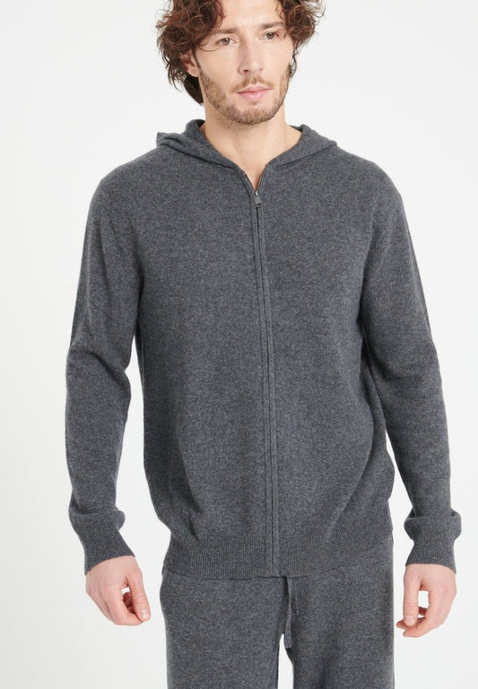 Sweat à capuche zippé homme en cachemire gris anthracite - LUKE 6 - Studio Cashmere8